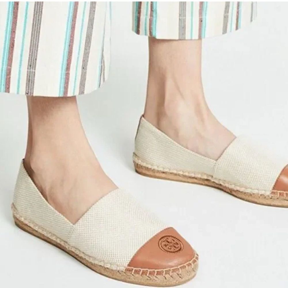 Tory Burch Cream Woven Neutral Tan Slip Ons